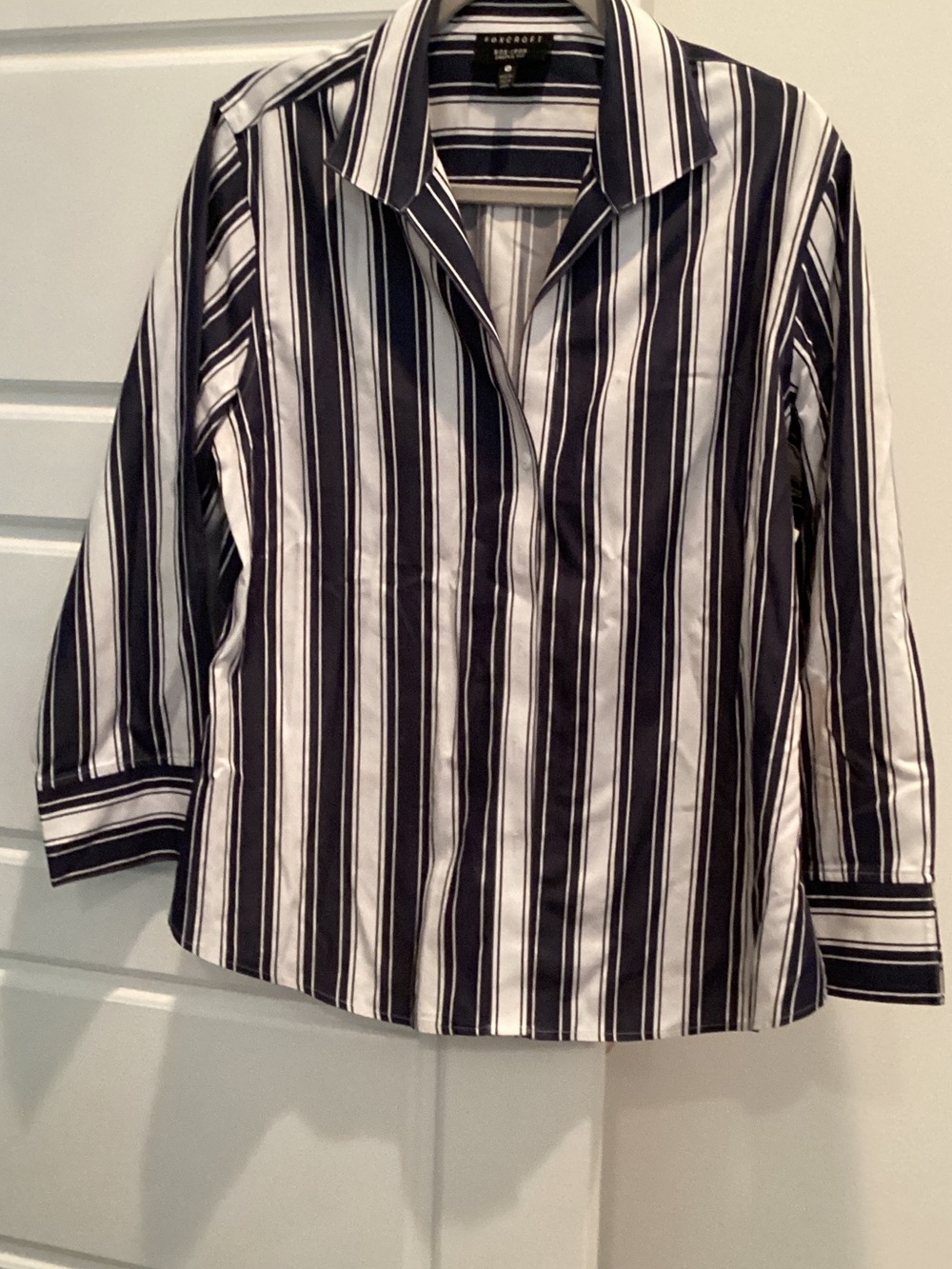 Foxcroft Navy and  White Striped Button-Front Shirt